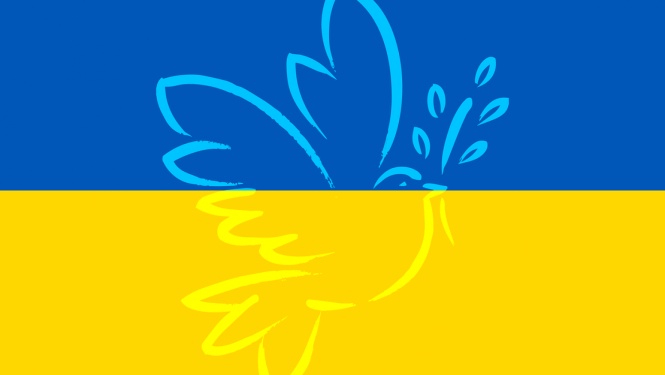 Ukrainas karogs ar miera balodi
