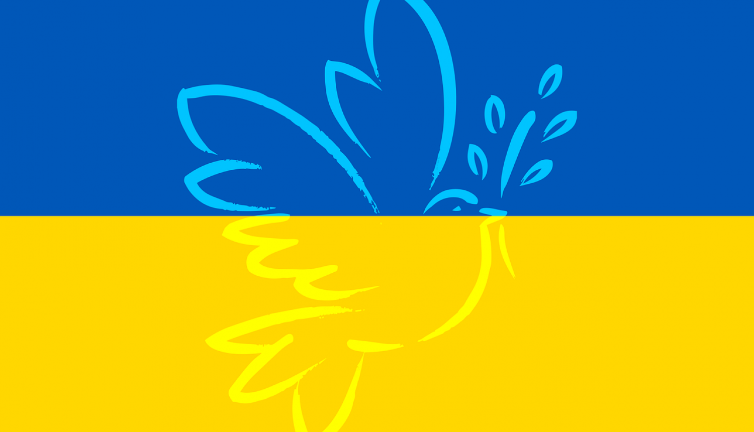 Ukrainas karogs ar miera balodi