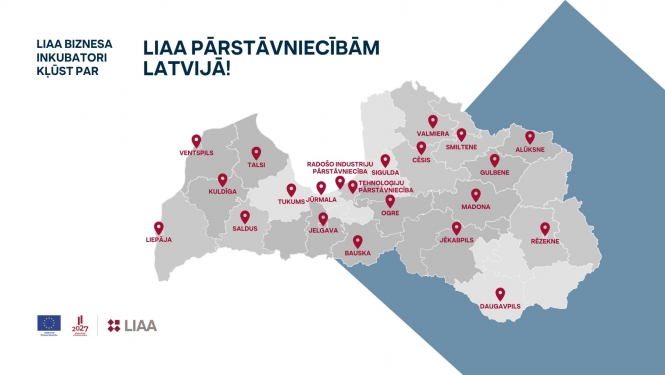 LIAA pārstāvniecību atzīmes Latvijas kartē