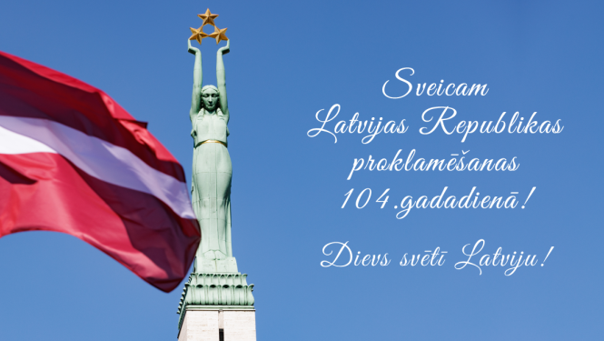 Svētku bilde ar karogu un Brīvības pieminekli