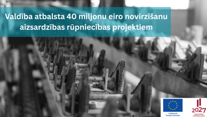 Uz ražošanas līnijas fona izvietota informācija par pieejamo atbalstu