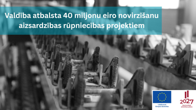 Uz ražošanas līnijas fona izvietota informācija par plānoto atbalstu