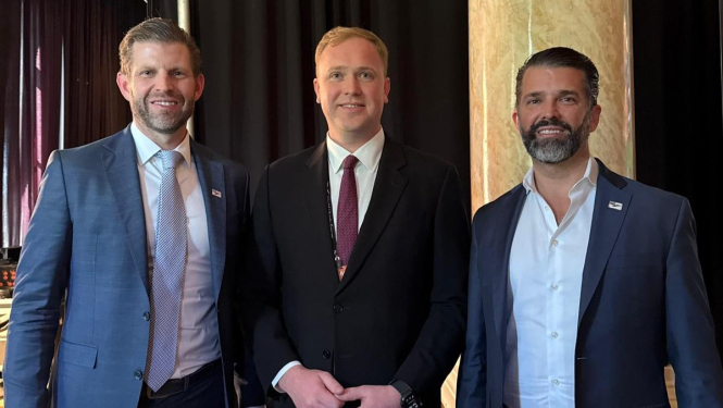 Minister Viktors Valainis, Eric Trump and Donald Trump Jr.