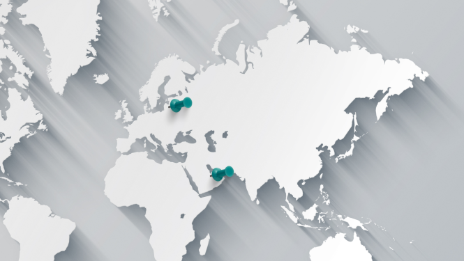 Pasaules karte - atzīmētas Katara - Latvija