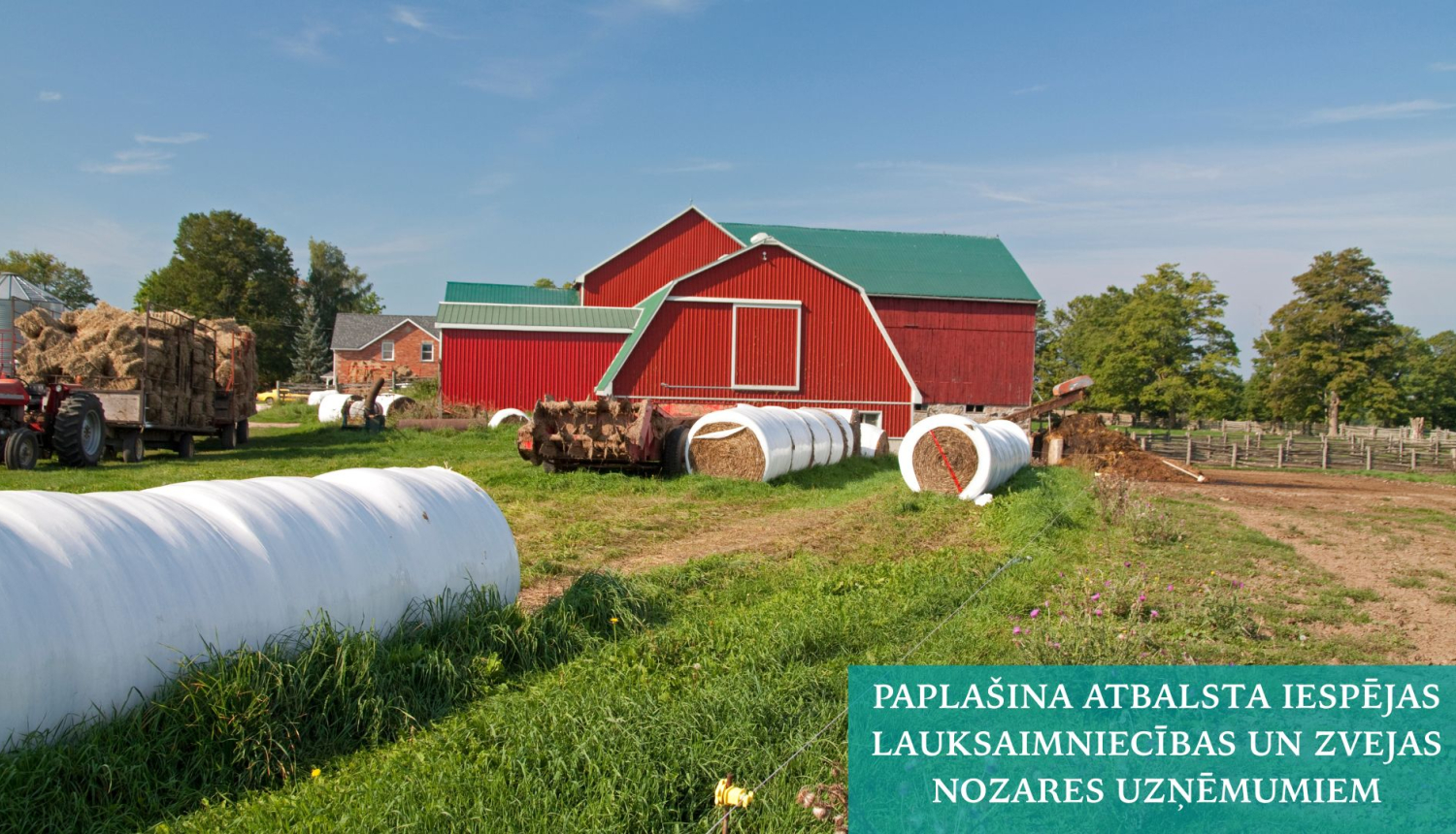 Lauku saimniecība un uzraksts par pieejamo atbalstu