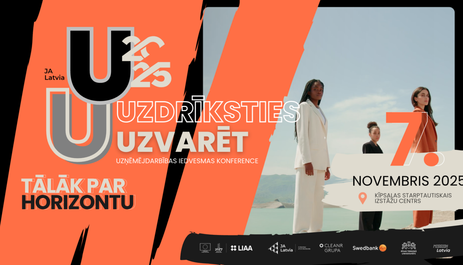 Uzdrīksties uzvarēt konferences vizuālis